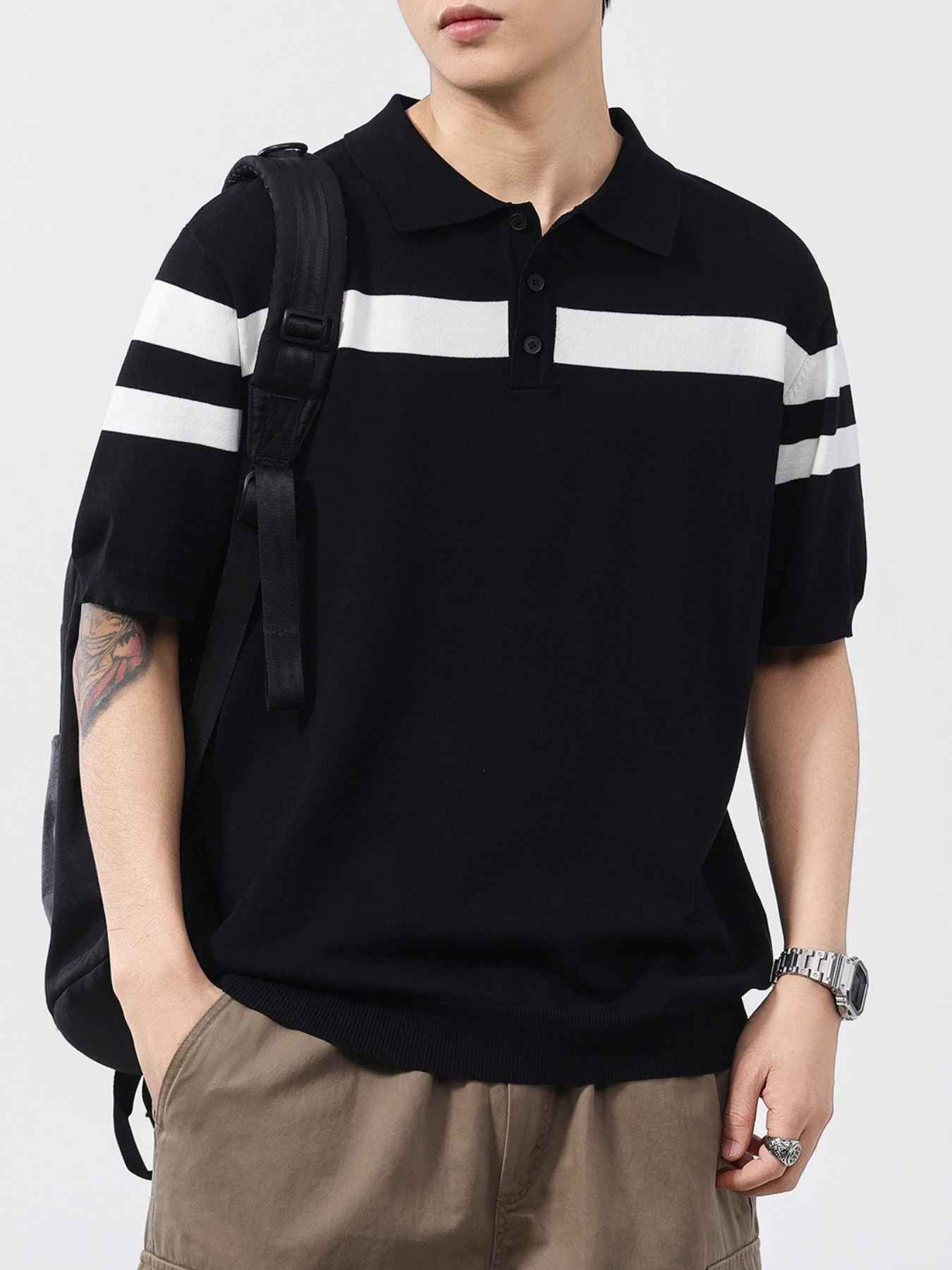 ELC Atelier Modern Men's Extended Fit Striped Short Sleeve Knit Pol — Prestige Edit - ELC Fashion
