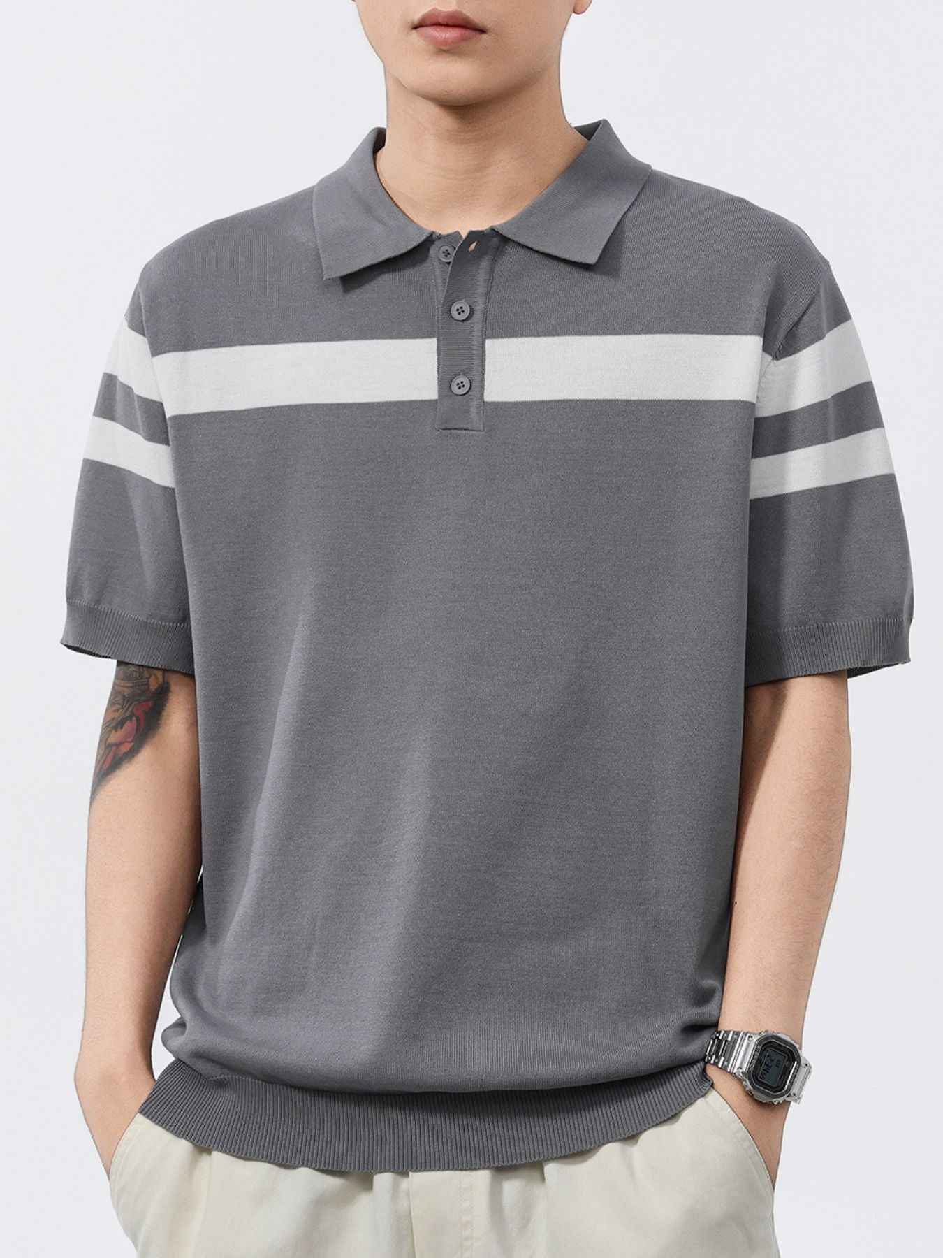 ELC Atelier Modern Men's Extended Fit Striped Short Sleeve Knit Pol — Prestige Edit - ELC Fashion