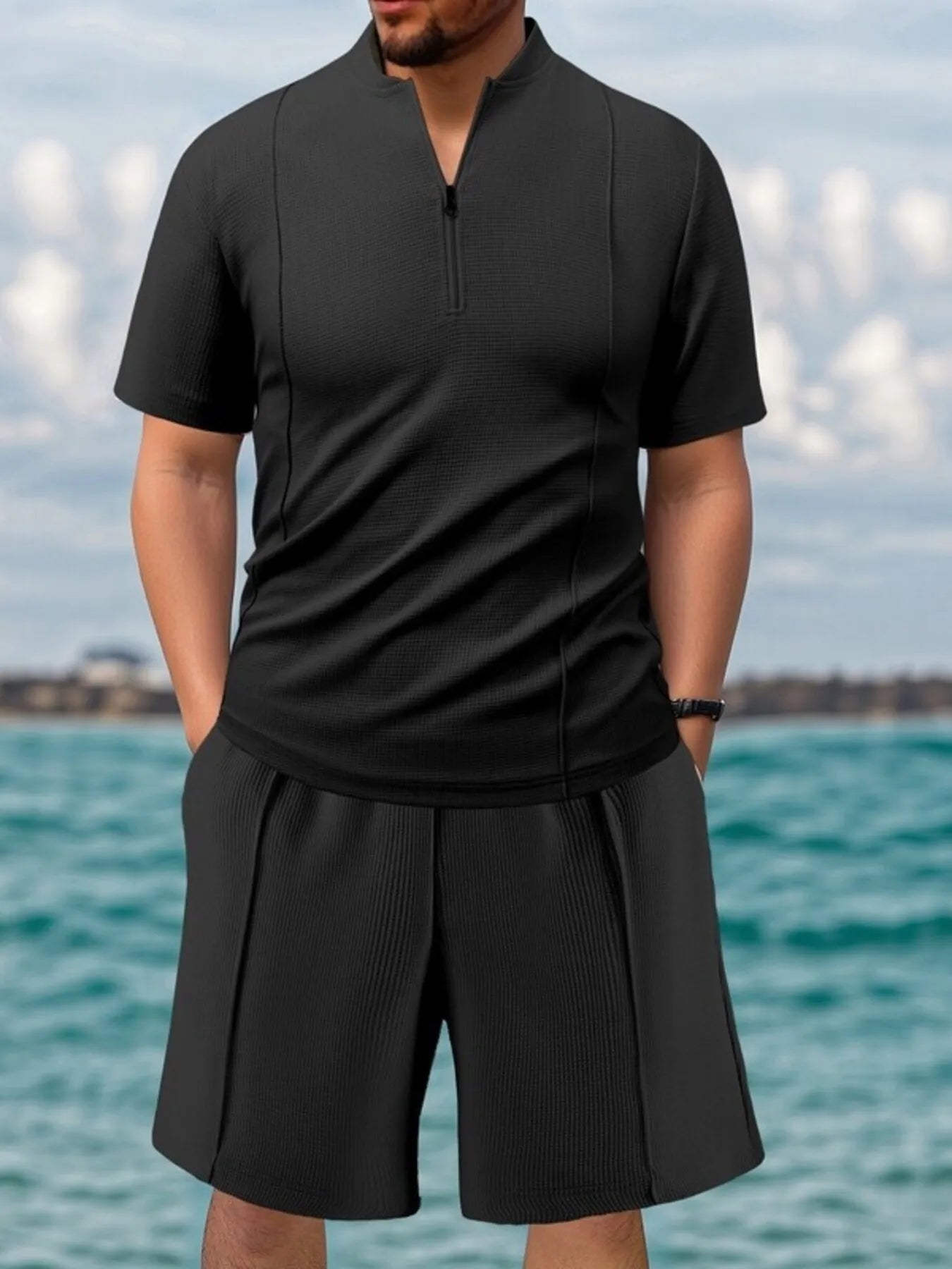 ELC Atelier Premier Men's Inclusive Fit Zip Front Short Sleeve Top — Prestige Edit - ELC Fashion