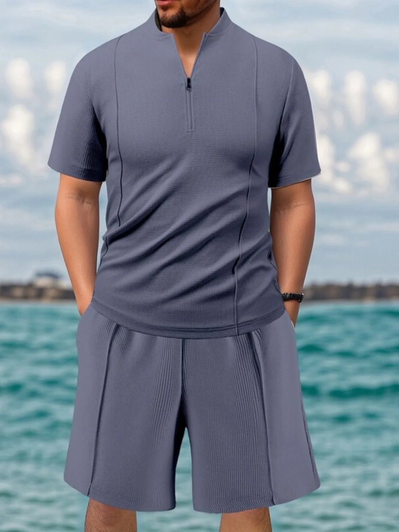 ELC Atelier Premier Men's Inclusive Fit Zip Front Short Sleeve Top — Prestige Edit - ELC Fashion