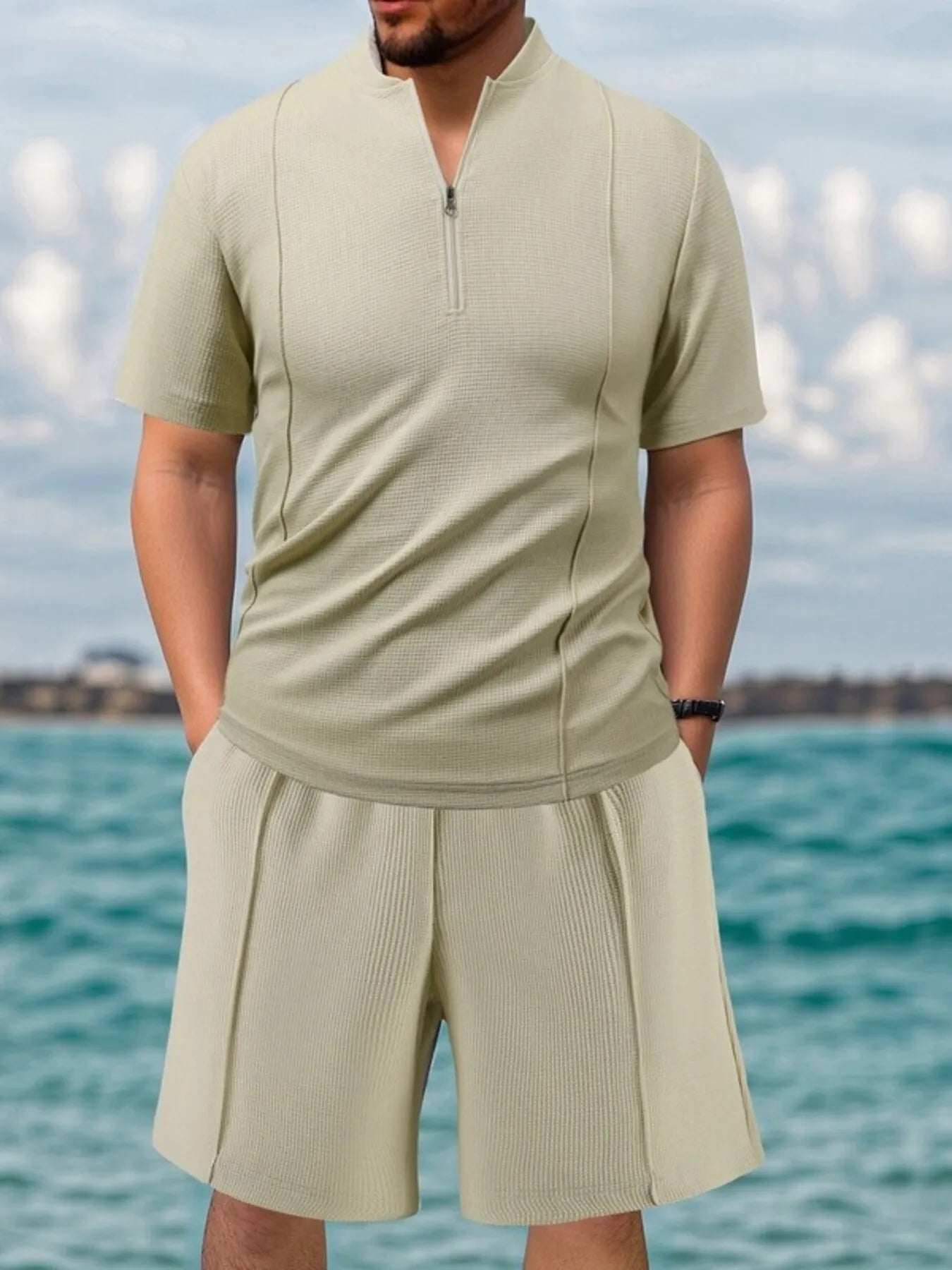 ELC Atelier Premier Men's Inclusive Fit Zip Front Short Sleeve Top — Prestige Edit - ELC Fashion