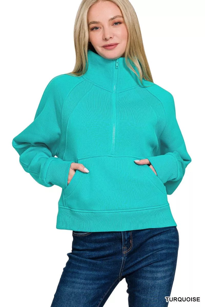ELC Atelier Prestige Zenana Fleece Half Zip Kangaroo Pocket Sweatsh — Prestige Edit - ELC Fashion