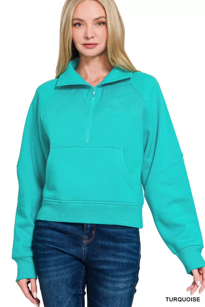 ELC Atelier Prestige Zenana Fleece Half Zip Kangaroo Pocket Sweatsh — Prestige Edit - ELC Fashion
