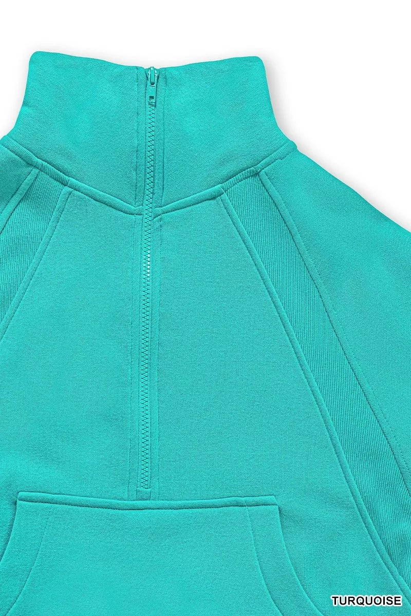 ELC Atelier Prestige Zenana Fleece Half Zip Kangaroo Pocket Sweatsh — Prestige Edit - ELC Fashion