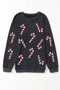 ELC Atelier Refined Sequin Candy Cane Round Neck Sweatshirt — Prestige Edit - ELC Fashion