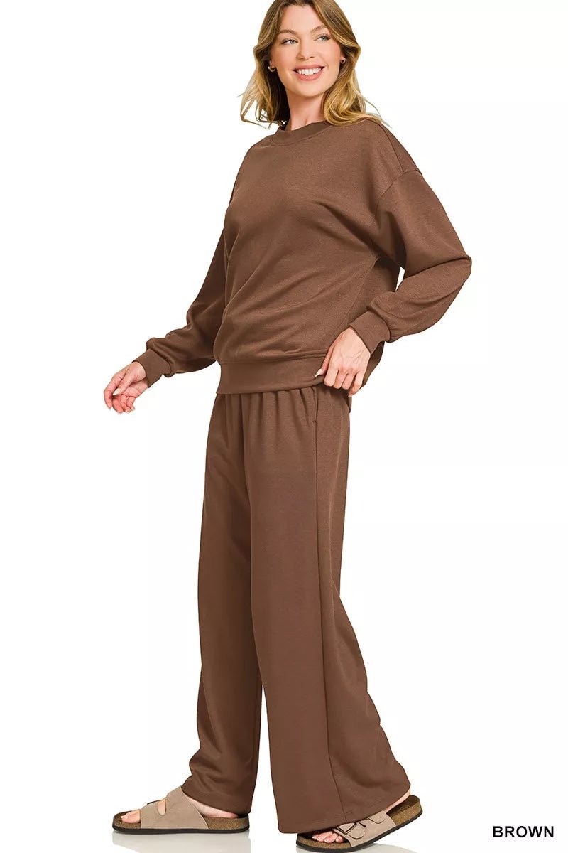 ELC Atelier Signature Zenana Scuba Crewneck Pullover and Pants Set — Prestige Edit - ELC Fashion