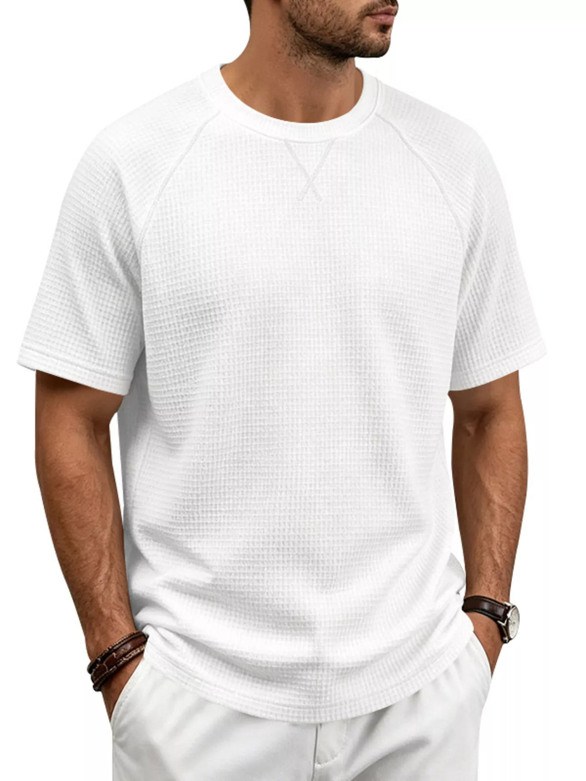 Men's plus size waffle knit t-shirt side view