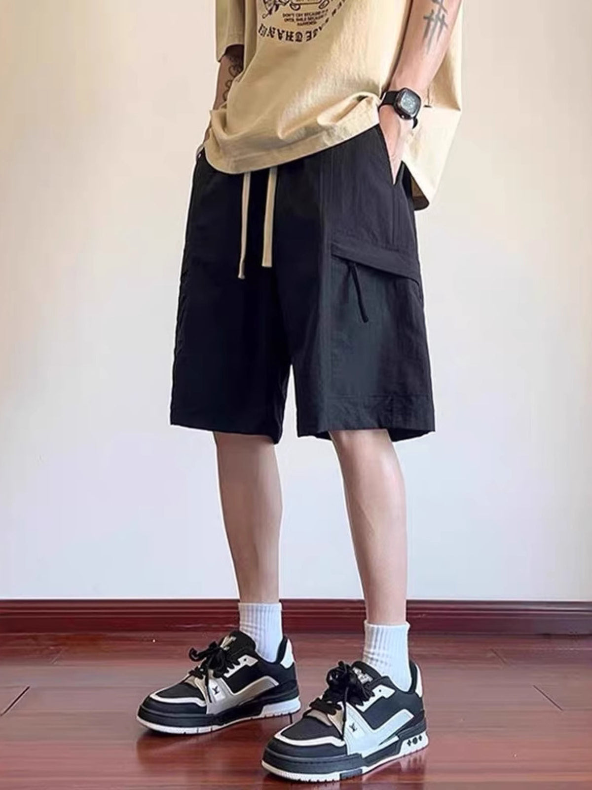 Men's plus size cargo shorts drawstring waist