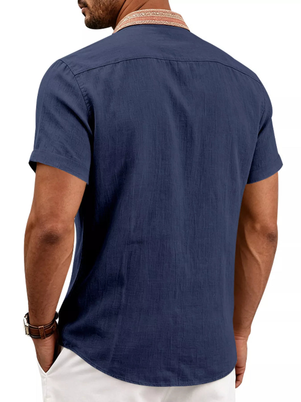 Men's plus size short sleeve linen shirt casual outfit