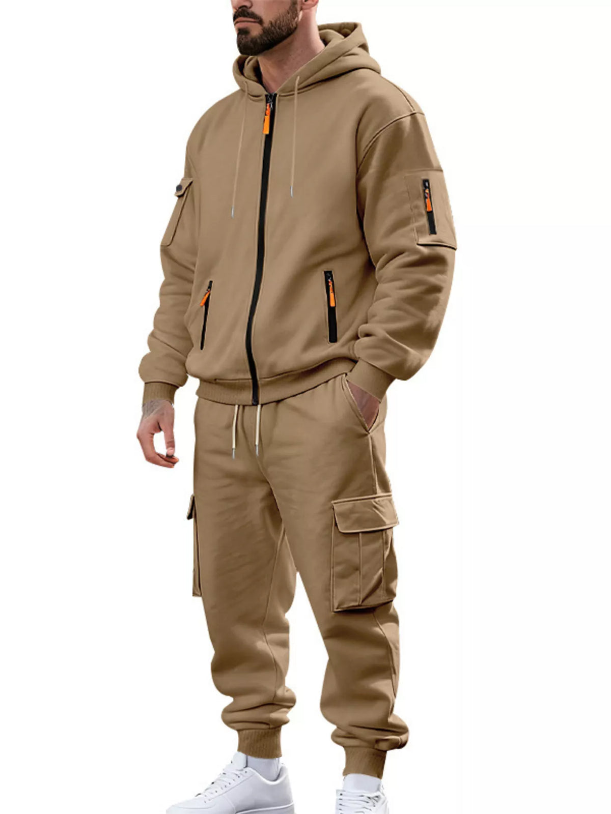 Men's plus size hoodie and cargo pants set casual outfit
