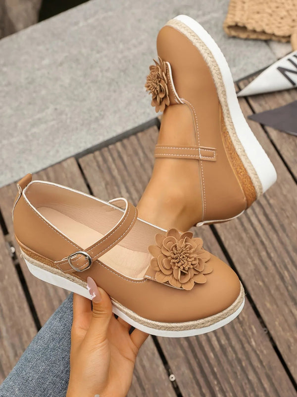 Flower Embellished Mary Jane Loafers - ELC Fashion