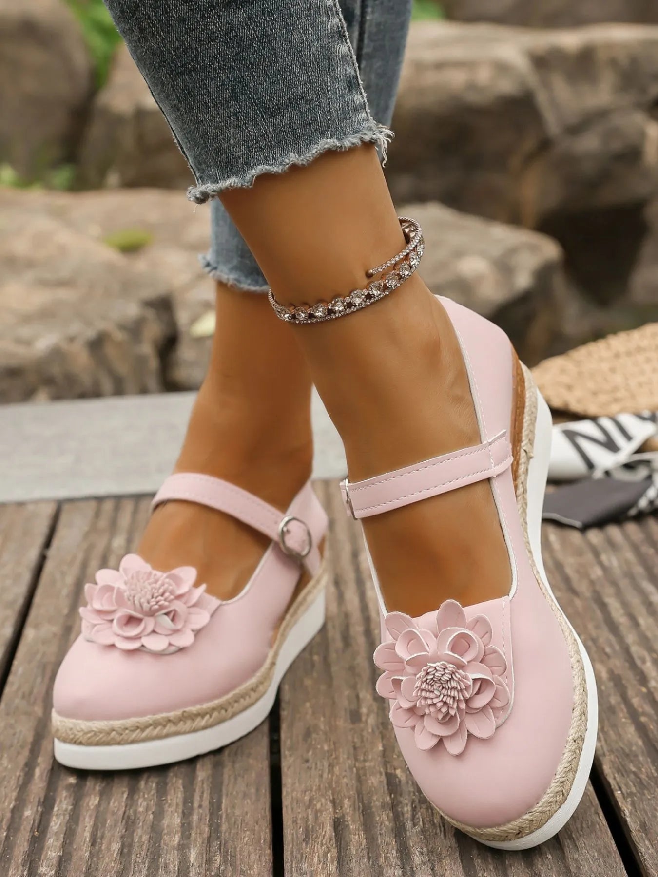 Flower Embellished Mary Jane Loafers - ELC Fashion