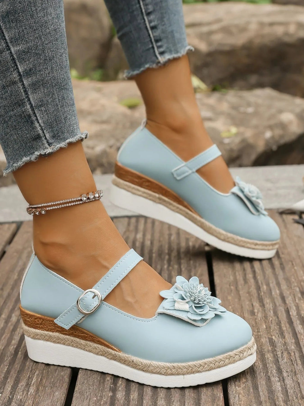 Flower Embellished Mary Jane Loafers - ELC Fashion