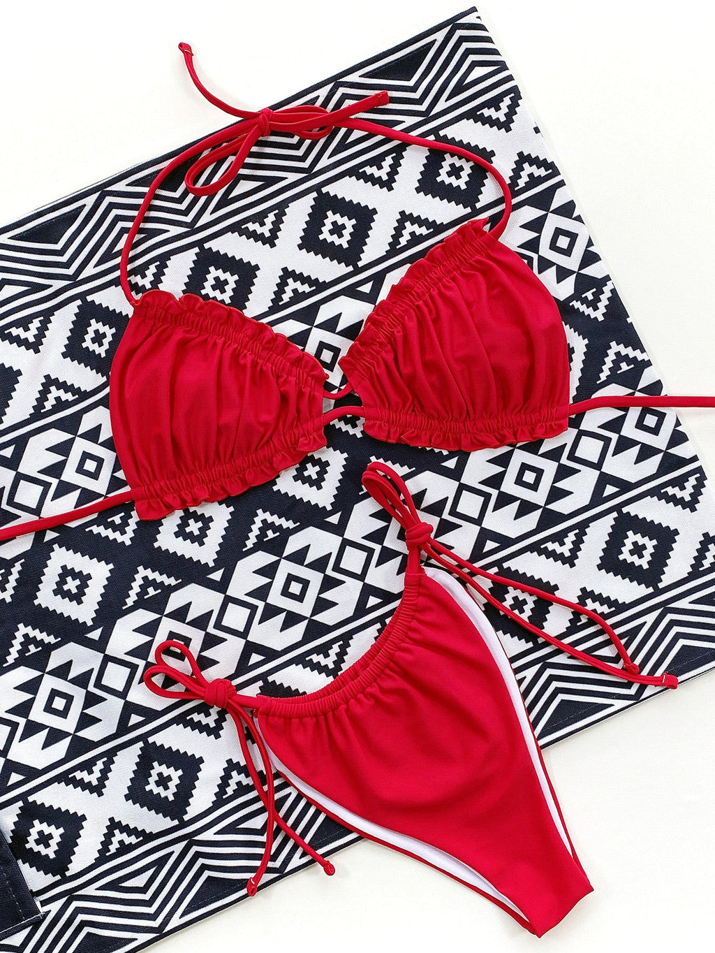 Frill Trill Halter Neck Bikini Set - ELC Fashion