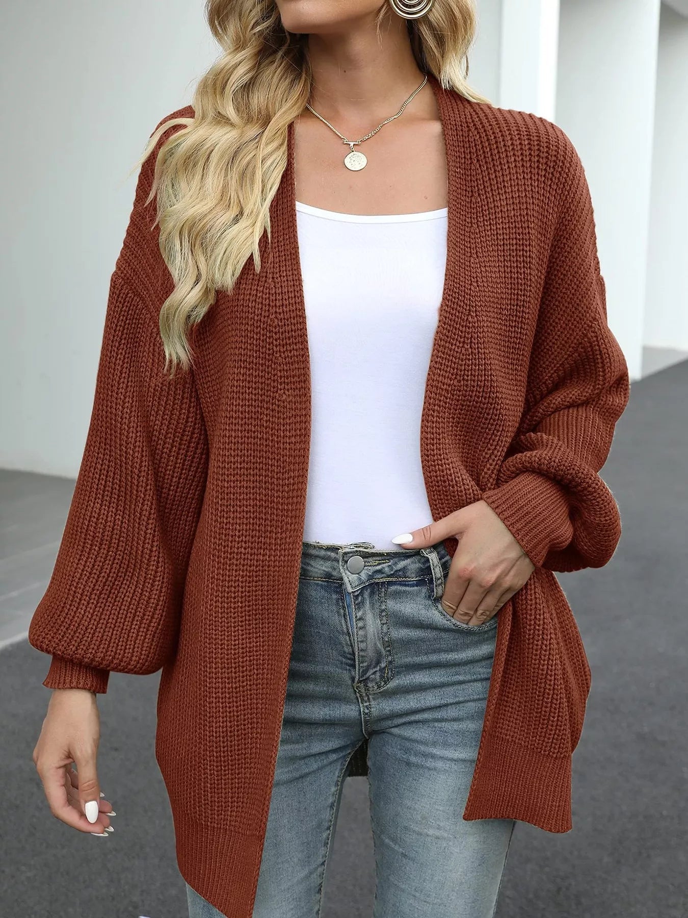 Full Size Chunky Knit Open Front Cardigan Plus Size - ELC Fashion