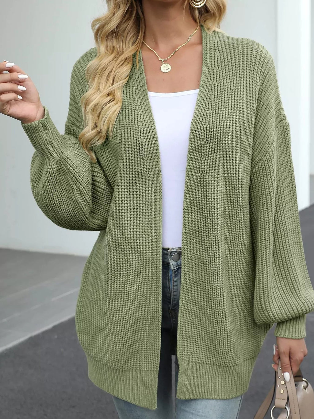Full Size Chunky Knit Open Front Cardigan Plus Size - ELC Fashion