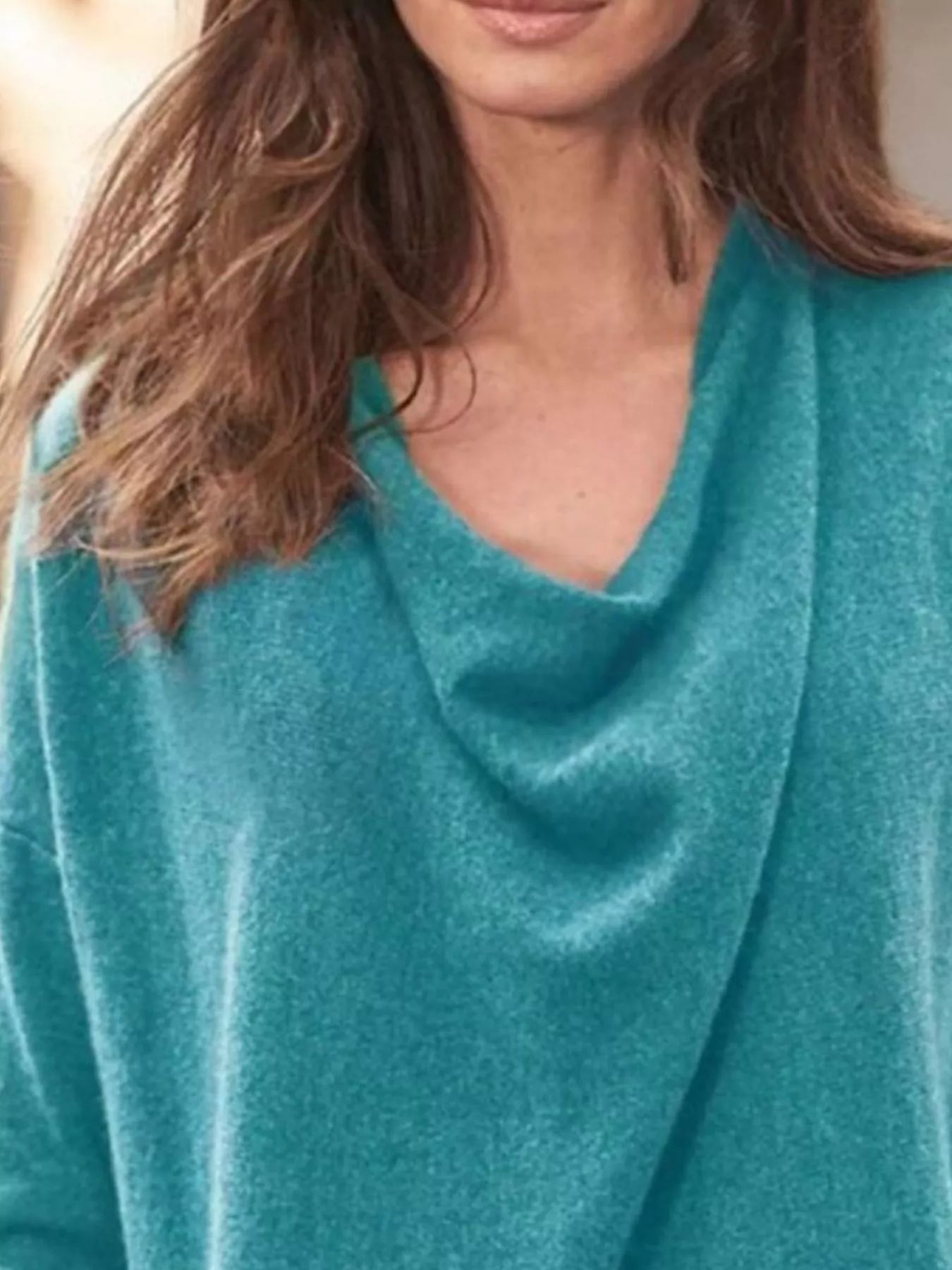 Full Size Cowl Neck Long Sleeve Top - ELC Fashion