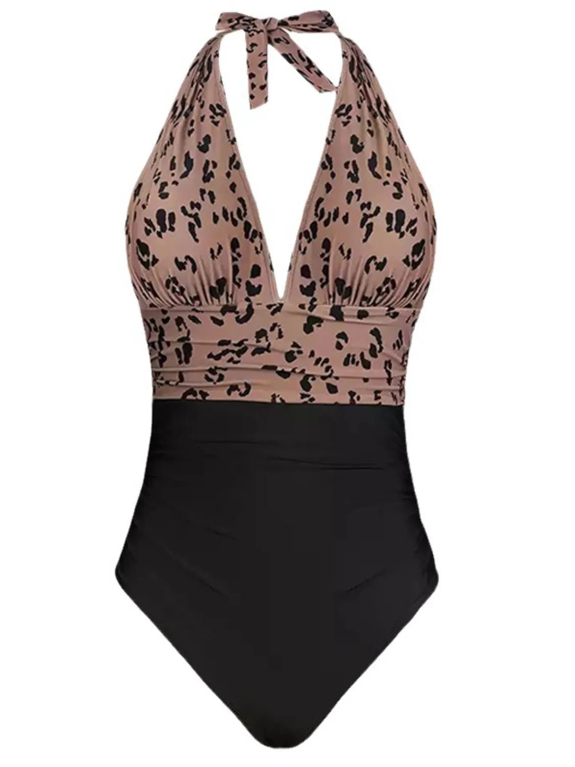 Full Size Leopard Halter Neck One - Piece Swimwear Plus Size - ELC Fashion