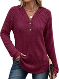 Full Size Ribbed Knit Button Detail Hooded Top Plus Size - ELC Fashion