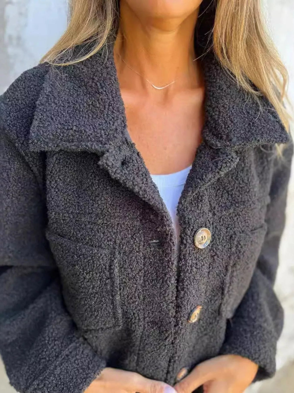 Full Size Single - Breasted Sherpa Shacket Plus Size - ELC Fashion