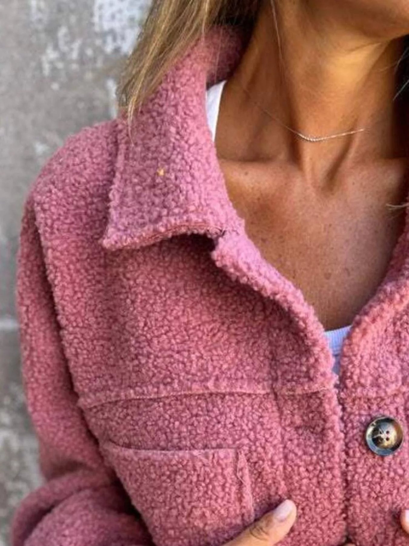 Full Size Single - Breasted Sherpa Shacket Plus Size - ELC Fashion