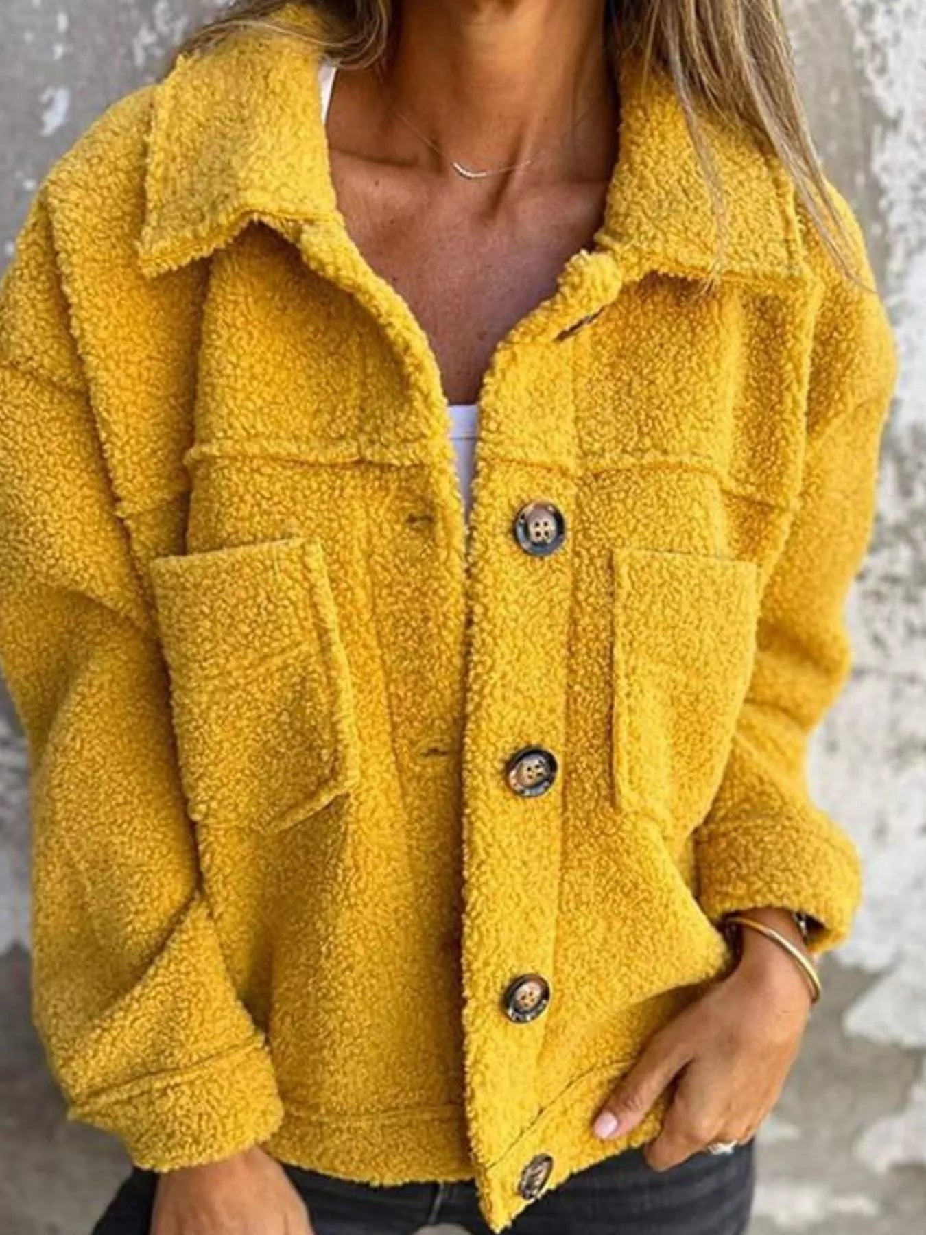 Full Size Single - Breasted Sherpa Shacket Plus Size - ELC Fashion