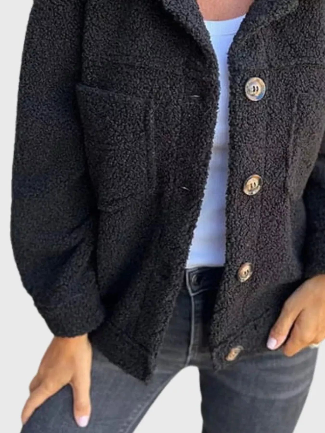 Full Size Single - Breasted Sherpa Shacket Plus Size - ELC Fashion