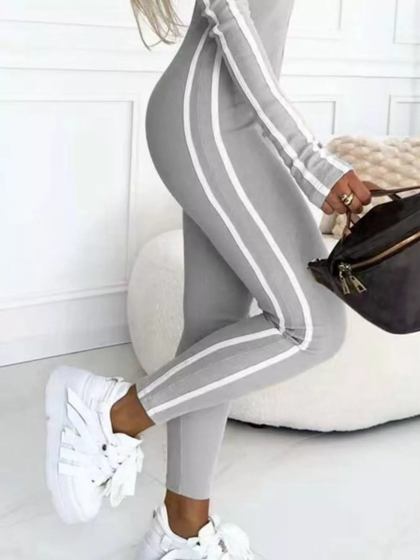 Full Size Stripe Zip - Front Long Sleeve Jumpsuit - ELC Fashion