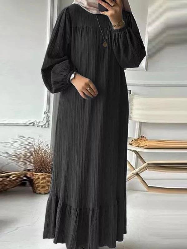 Full Size Textured Balloon Sleeve Maxi Dress Plus Size - ELC Fashion