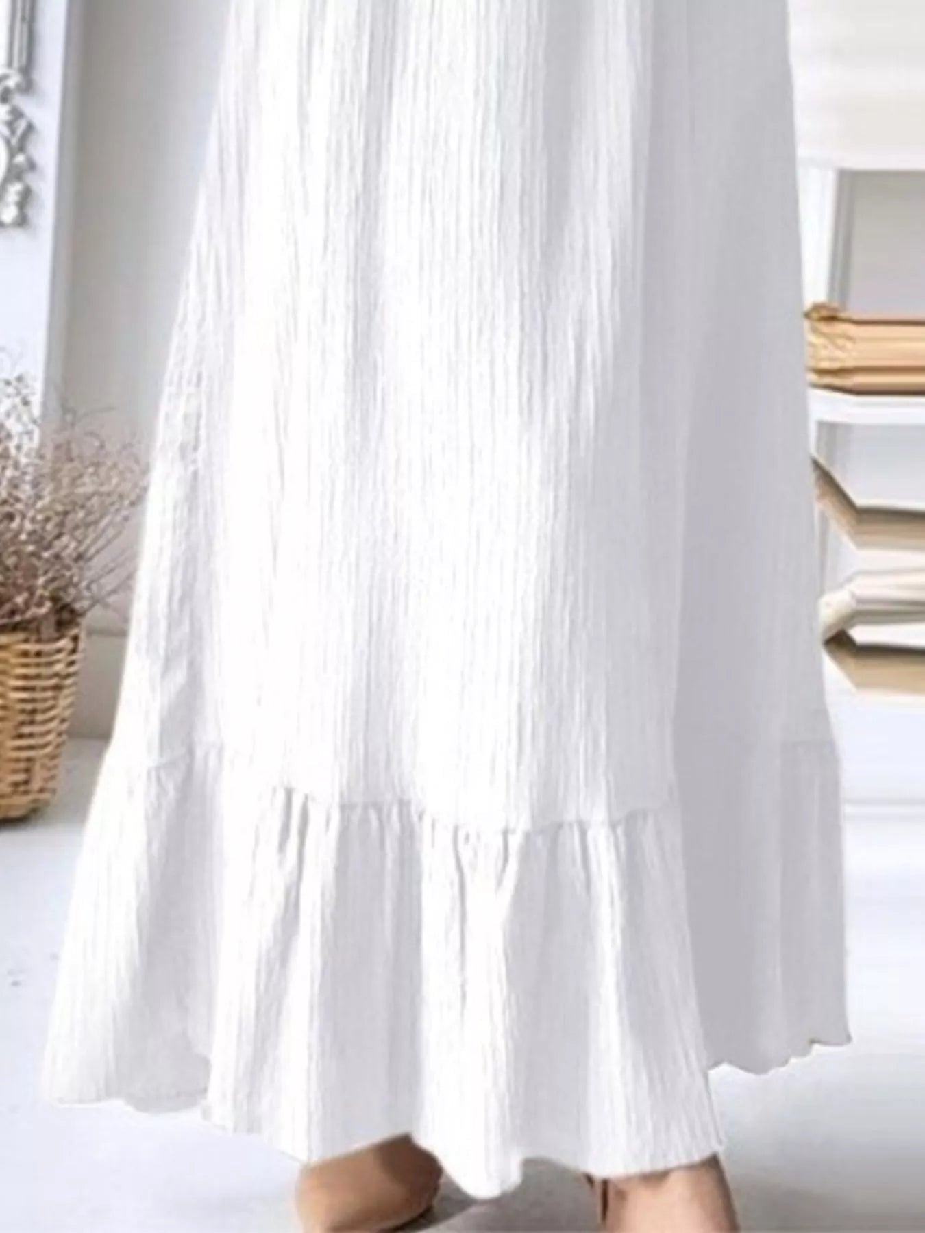 Full Size Textured Balloon Sleeve Maxi Dress Plus Size - ELC Fashion