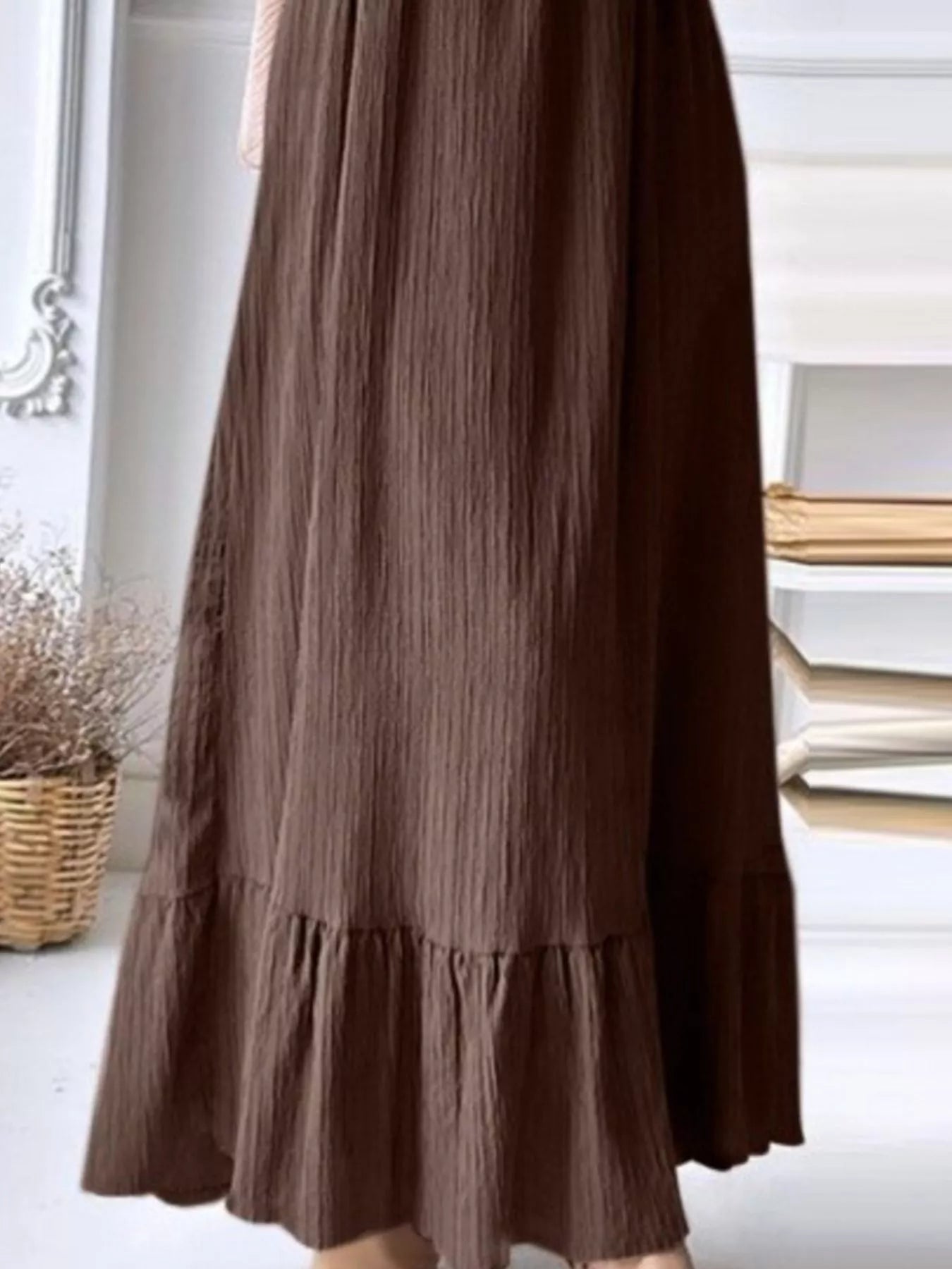 Full Size Textured Balloon Sleeve Maxi Dress Plus Size - ELC Fashion