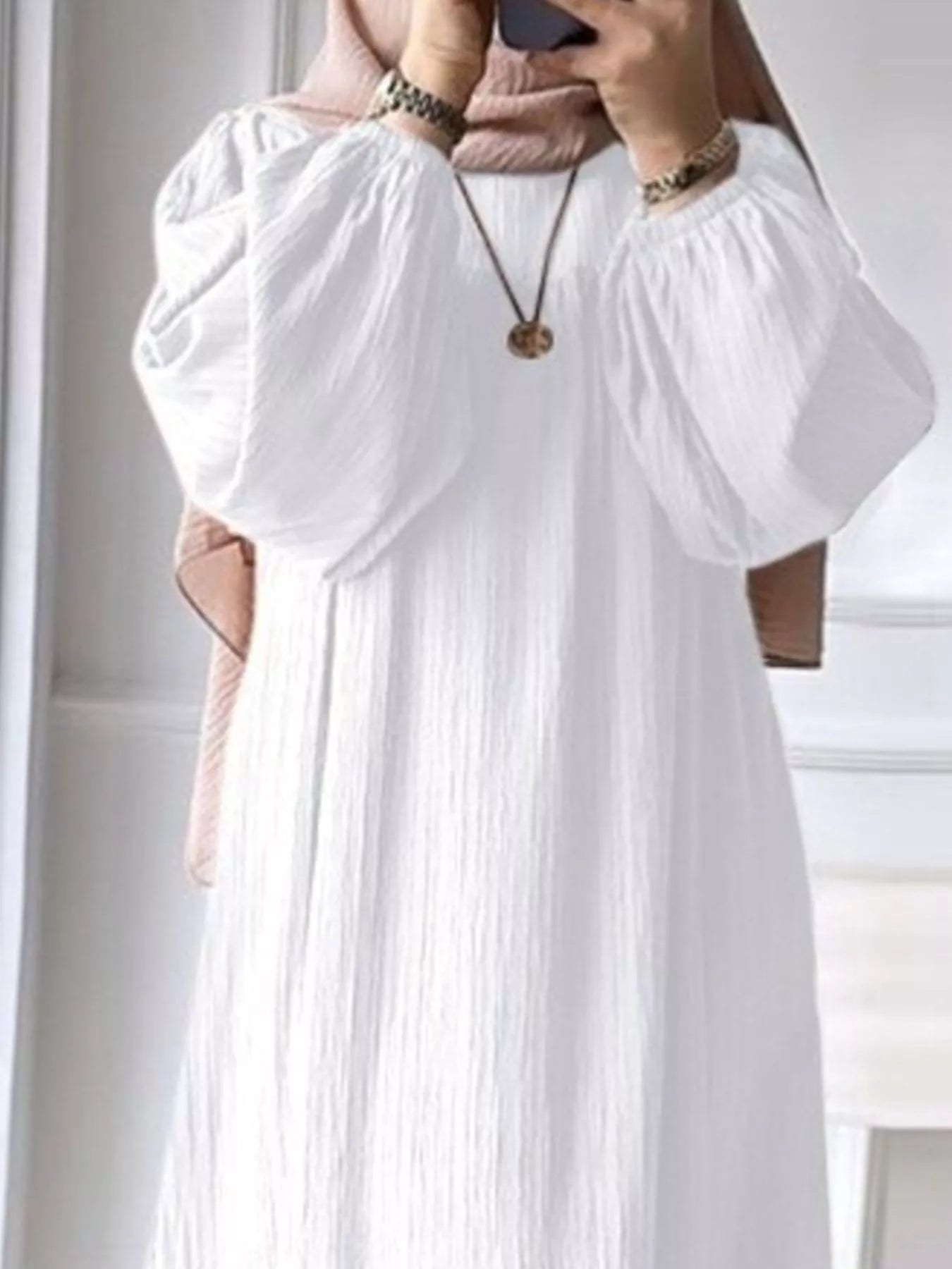 Full Size Textured Balloon Sleeve Maxi Dress Plus Size - ELC Fashion