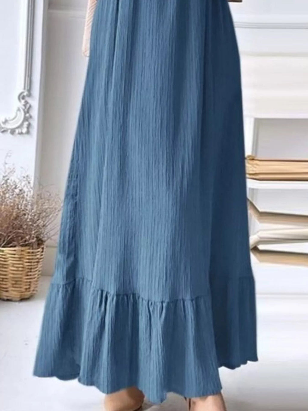 Full Size Textured Balloon Sleeve Maxi Dress Plus Size - ELC Fashion