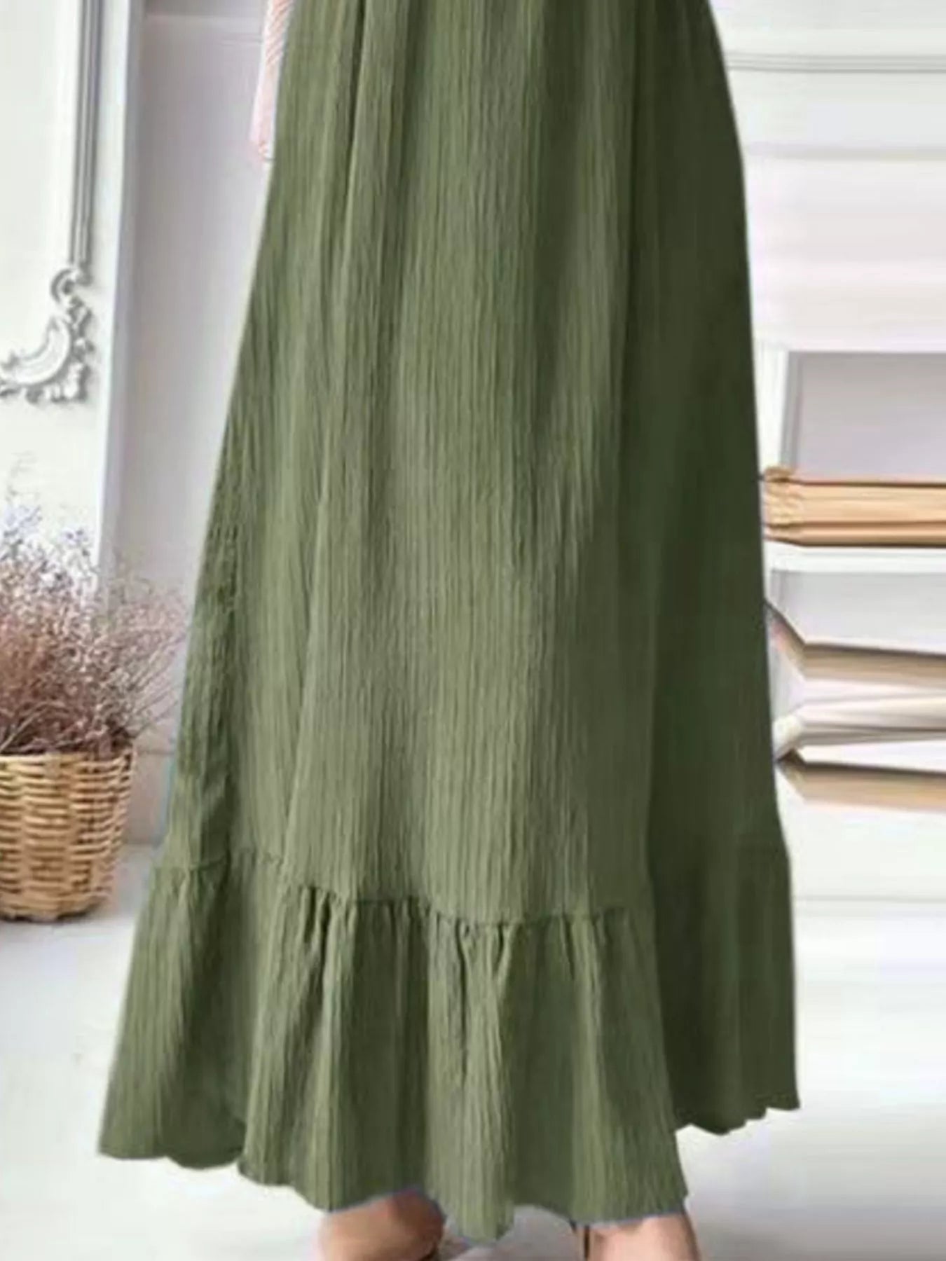 Full Size Textured Balloon Sleeve Maxi Dress Plus Size - ELC Fashion