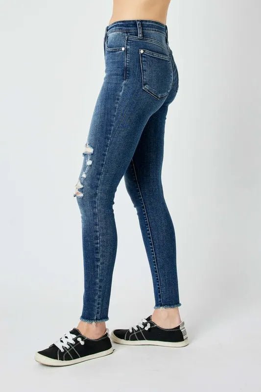 Judy Blue Full Size High Waist Distressed Skinny Jeans - ELC Fashion
