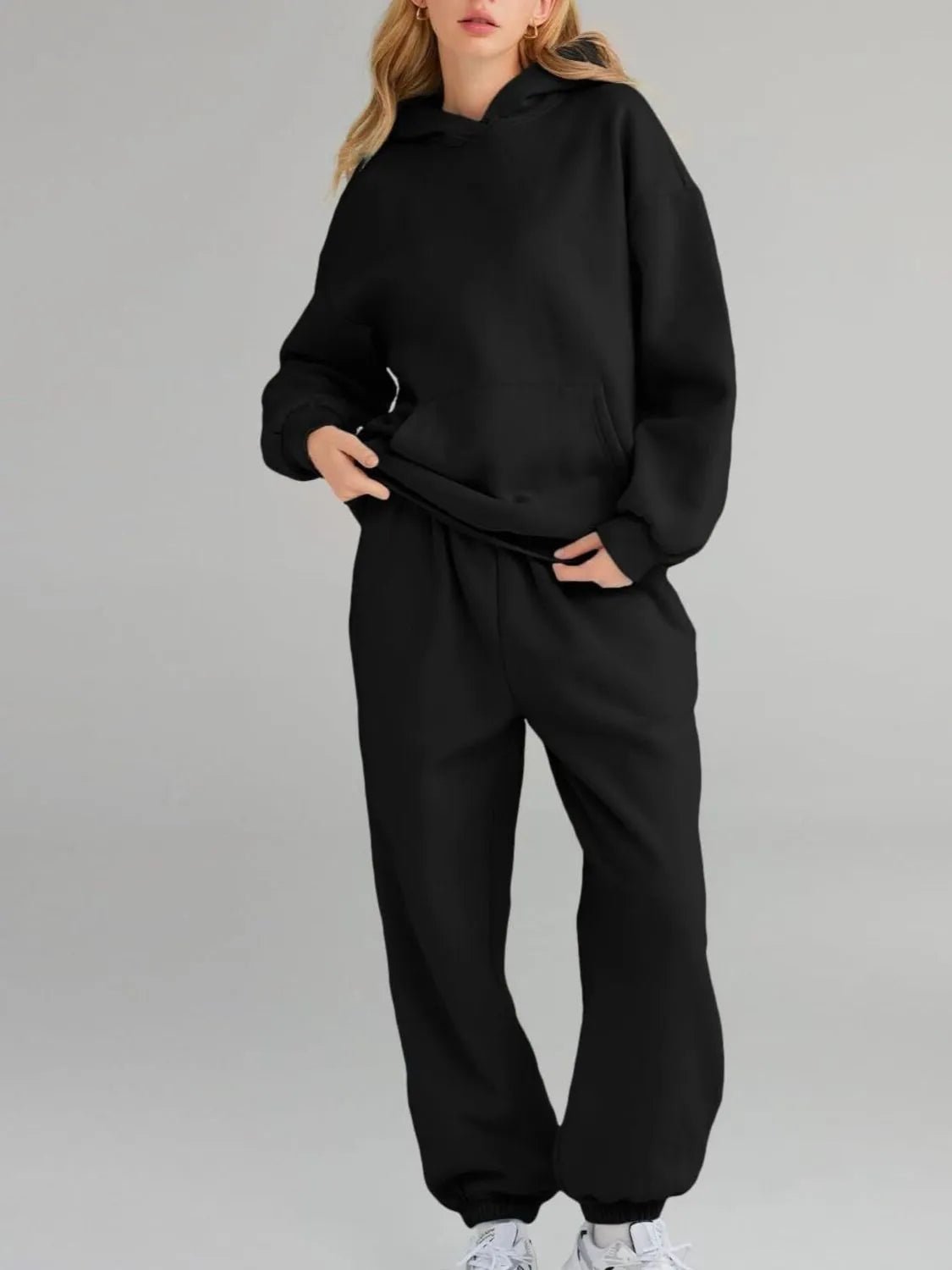 Kangaroo Pocket Hoodie and Joggers Set - ELC Fashion