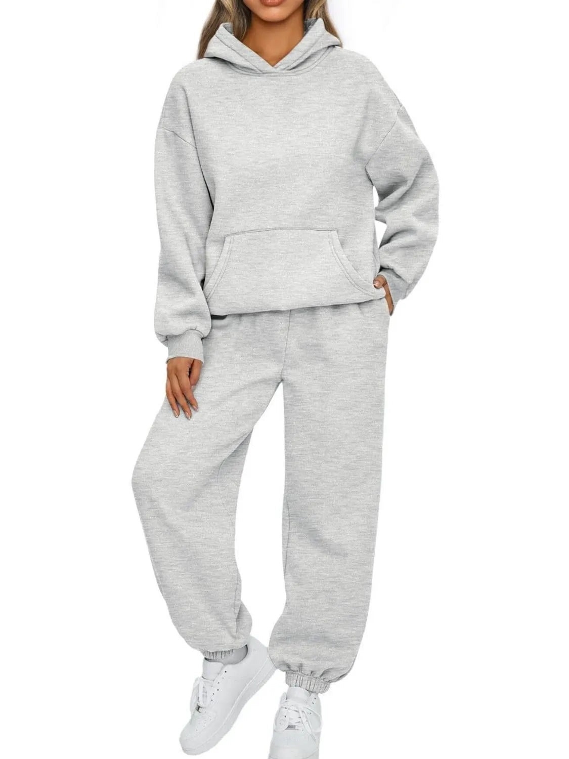 Kangaroo Pocket Hoodie and Joggers Set - ELC Fashion