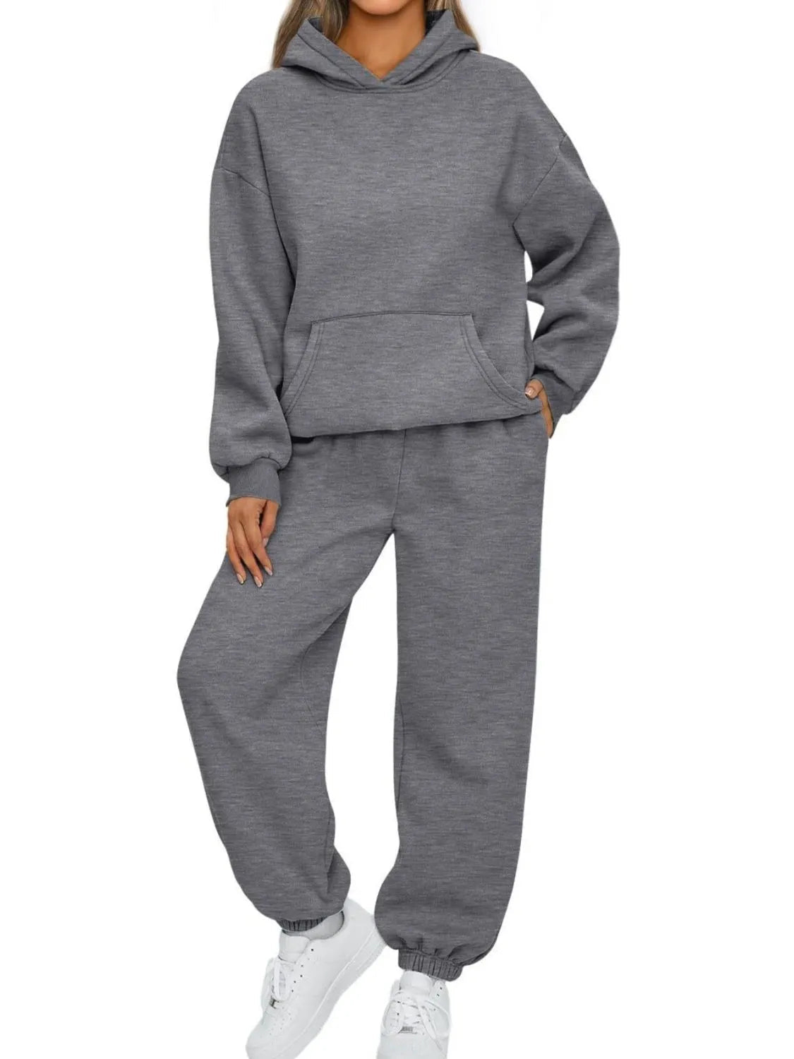 Kangaroo Pocket Hoodie and Joggers Set - ELC Fashion