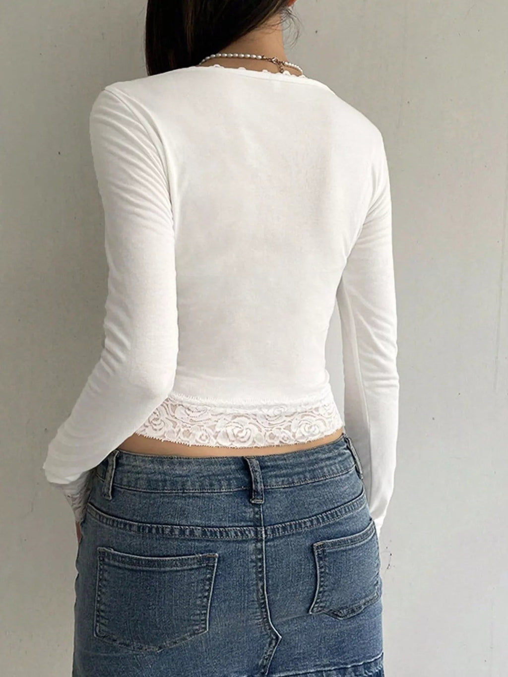 Lace Trim Long Sleeve T-Shirt - ELC Fashion