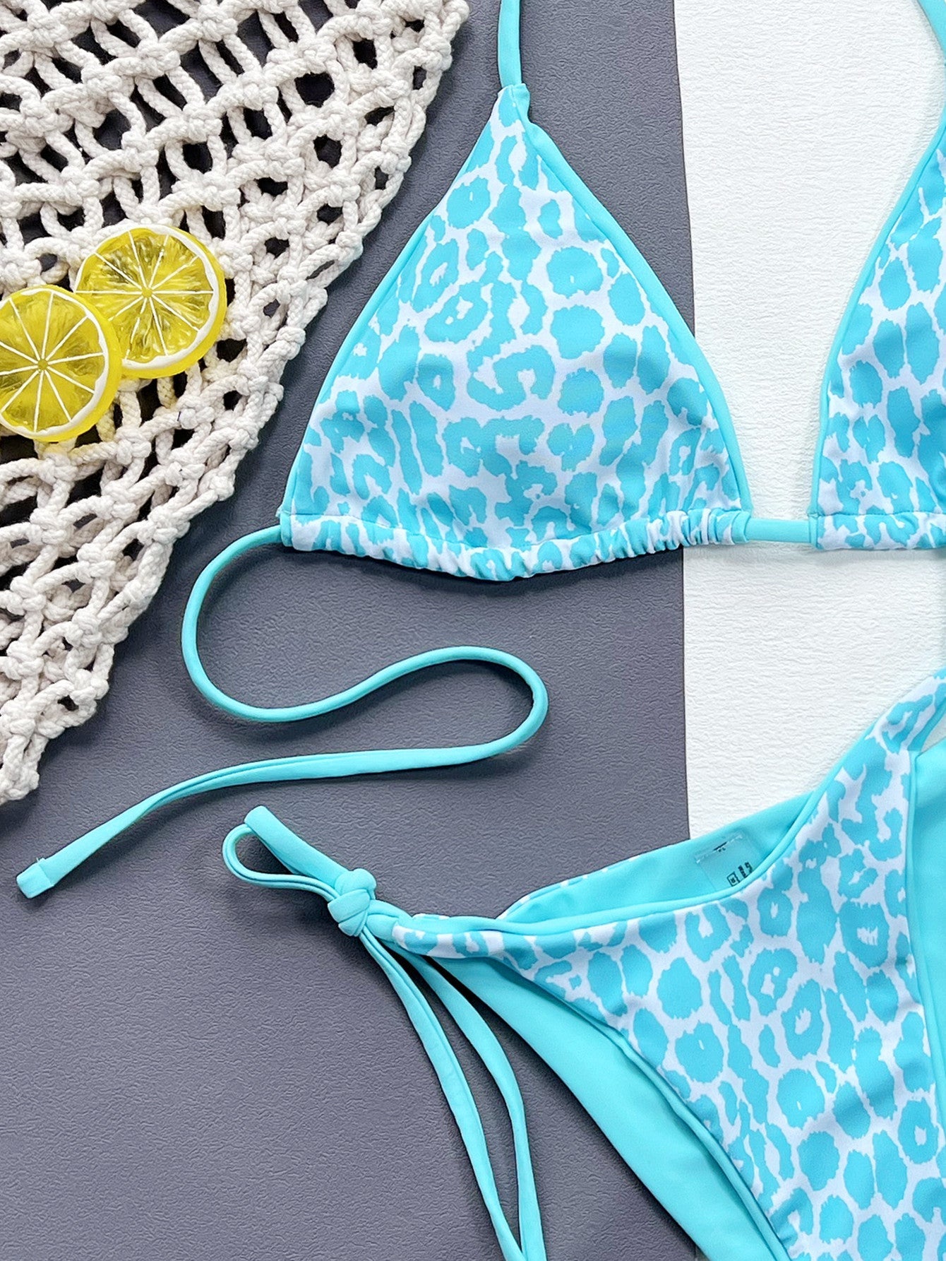 Leopard Print Halter Neck Tie Side Bikini Set - ELC Fashion