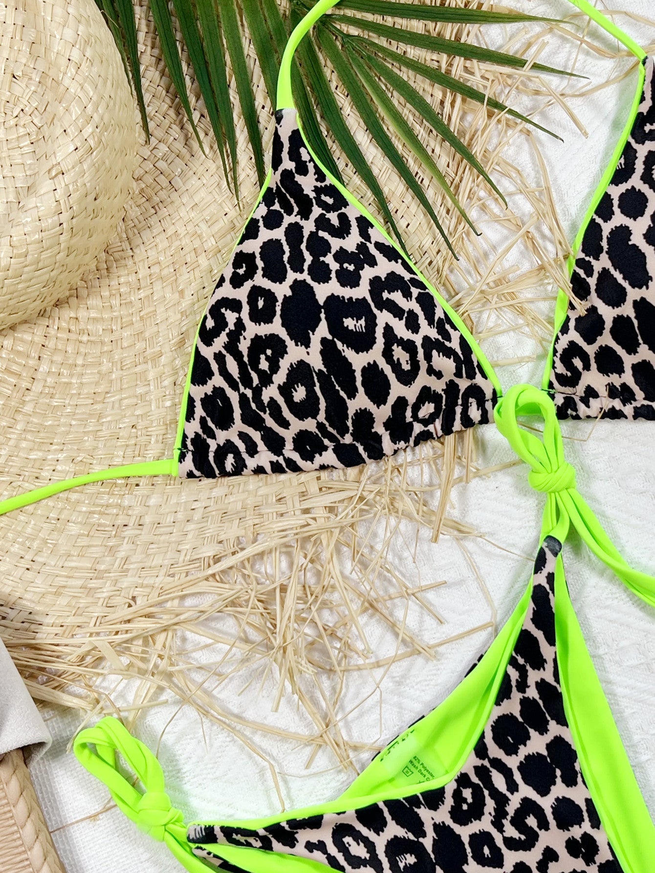 Leopard Print Halter Neck Tie Side Bikini Set - ELC Fashion
