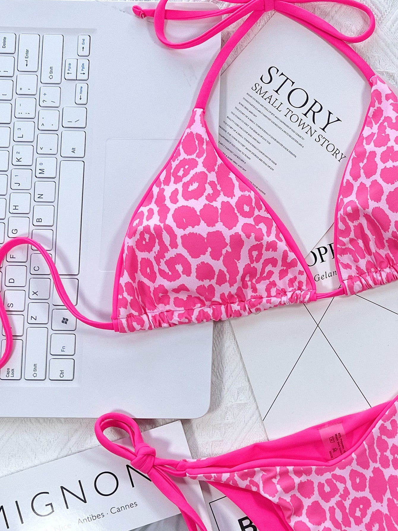 Leopard Print Halter Neck Tie Side Bikini Set - ELC Fashion