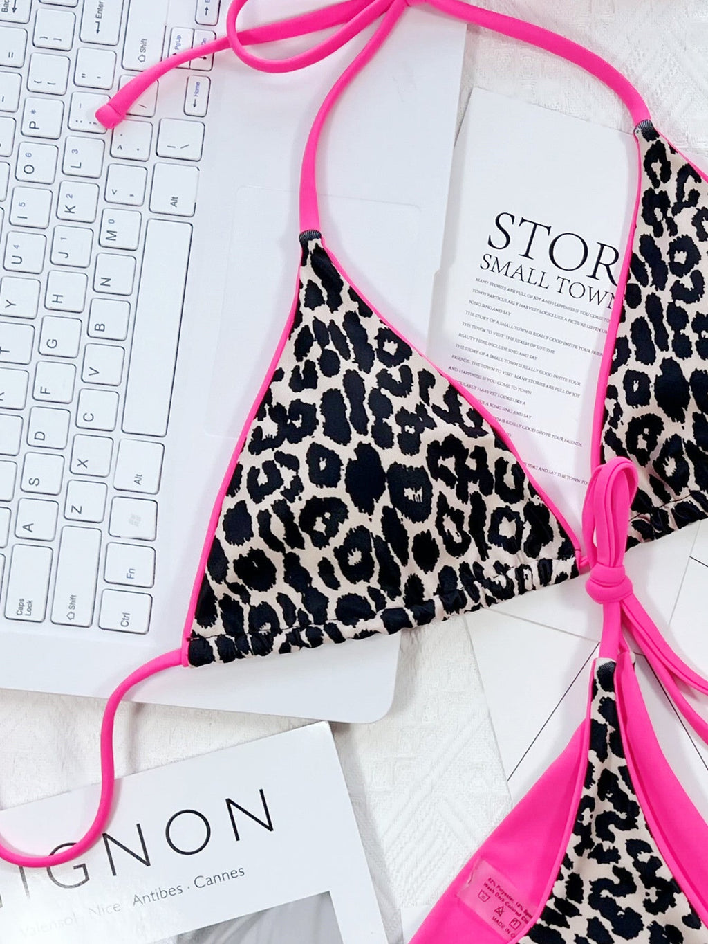 Leopard Print Halter Neck Tie Side Bikini Set - ELC Fashion