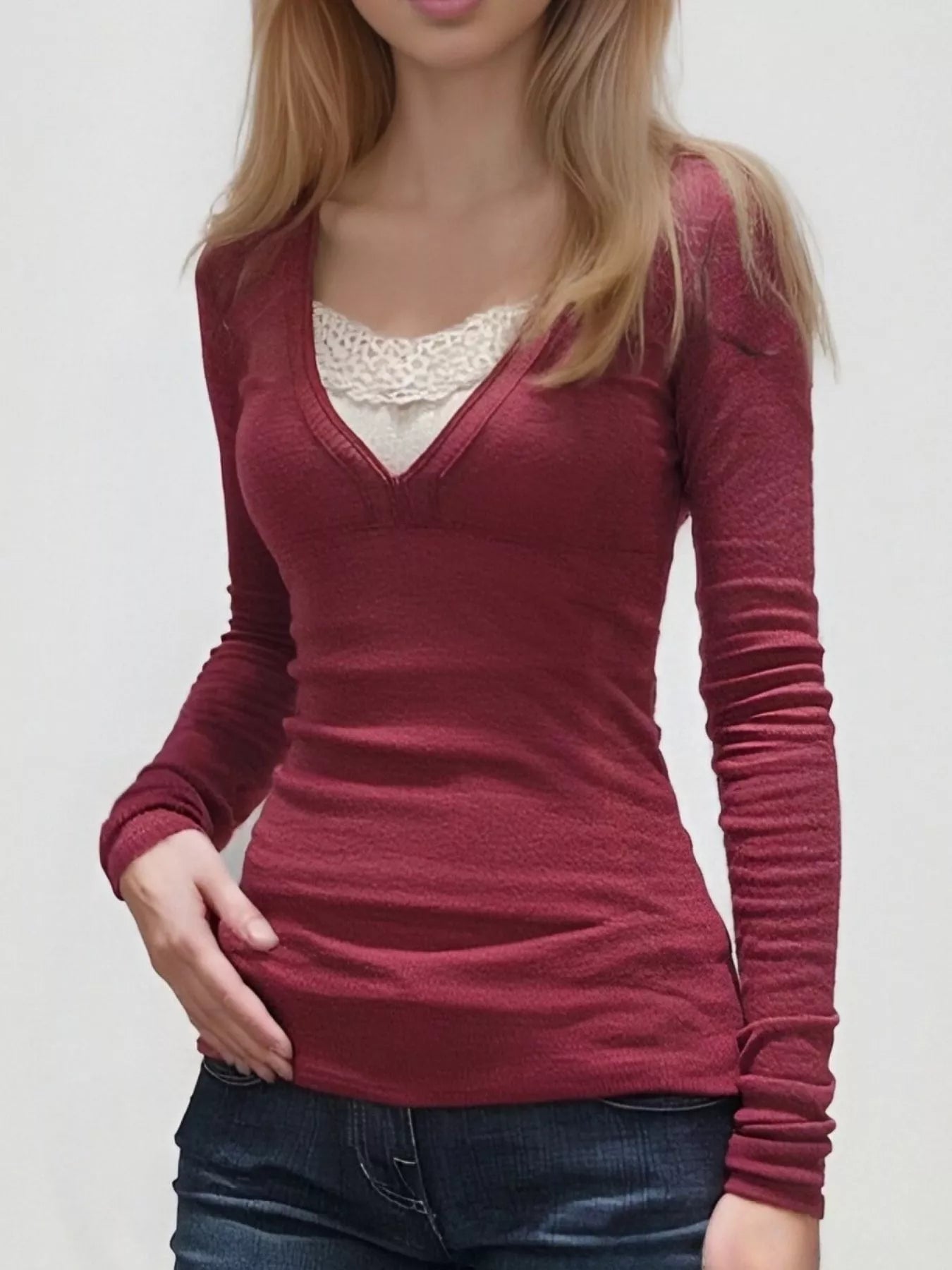 Long Sleeve T-Shirt with Lace Detail - ELC Fashion