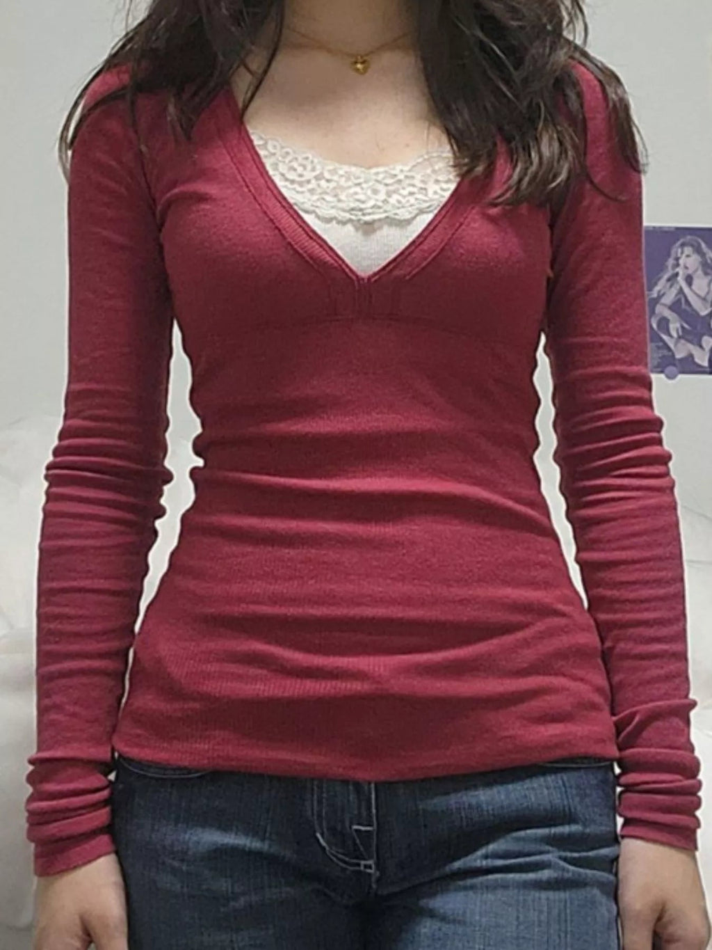 Long Sleeve T-Shirt with Lace Detail - ELC Fashion