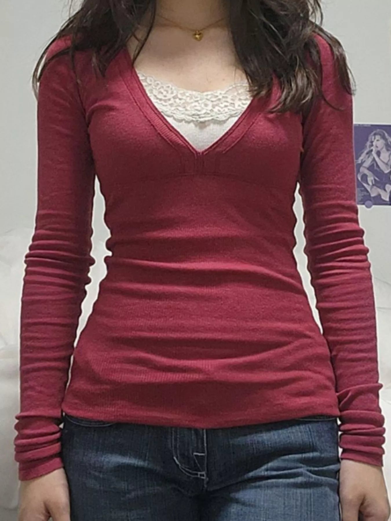 Long Sleeve T-Shirt with Lace Detail - ELC Fashion