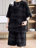 Men's Full Size Round Neck Half Sleeve Top and Shorts Set Plus Size - ELC Fashion