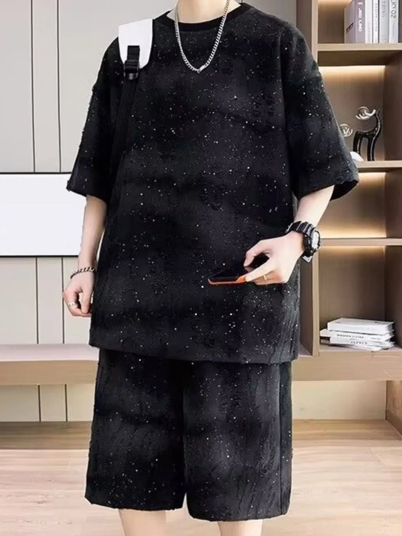 Men's Full Size Round Neck Half Sleeve Top and Shorts Set Plus Size - ELC Fashion