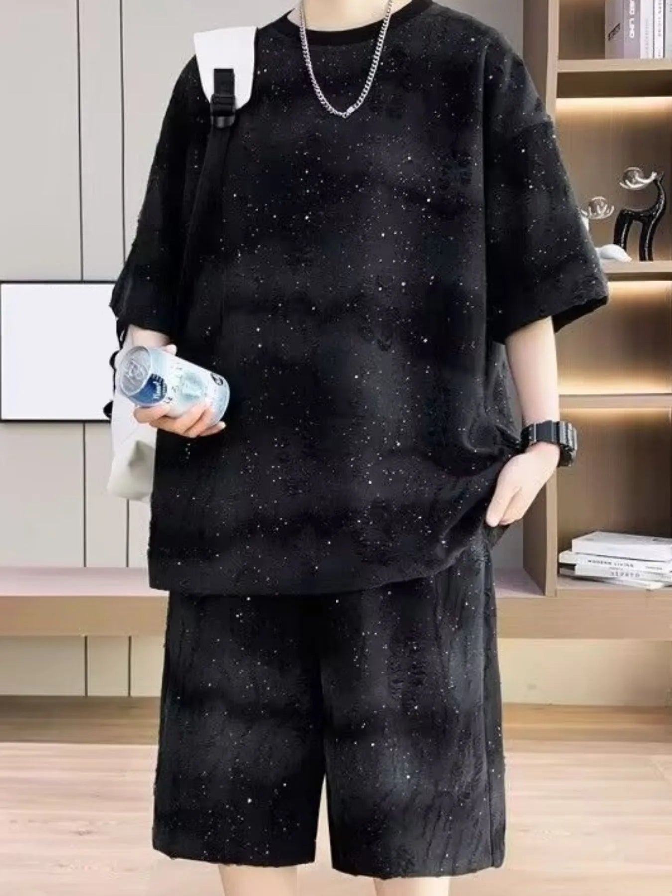 Men's Full Size Round Neck Half Sleeve Top and Shorts Set Plus Size - ELC Fashion
