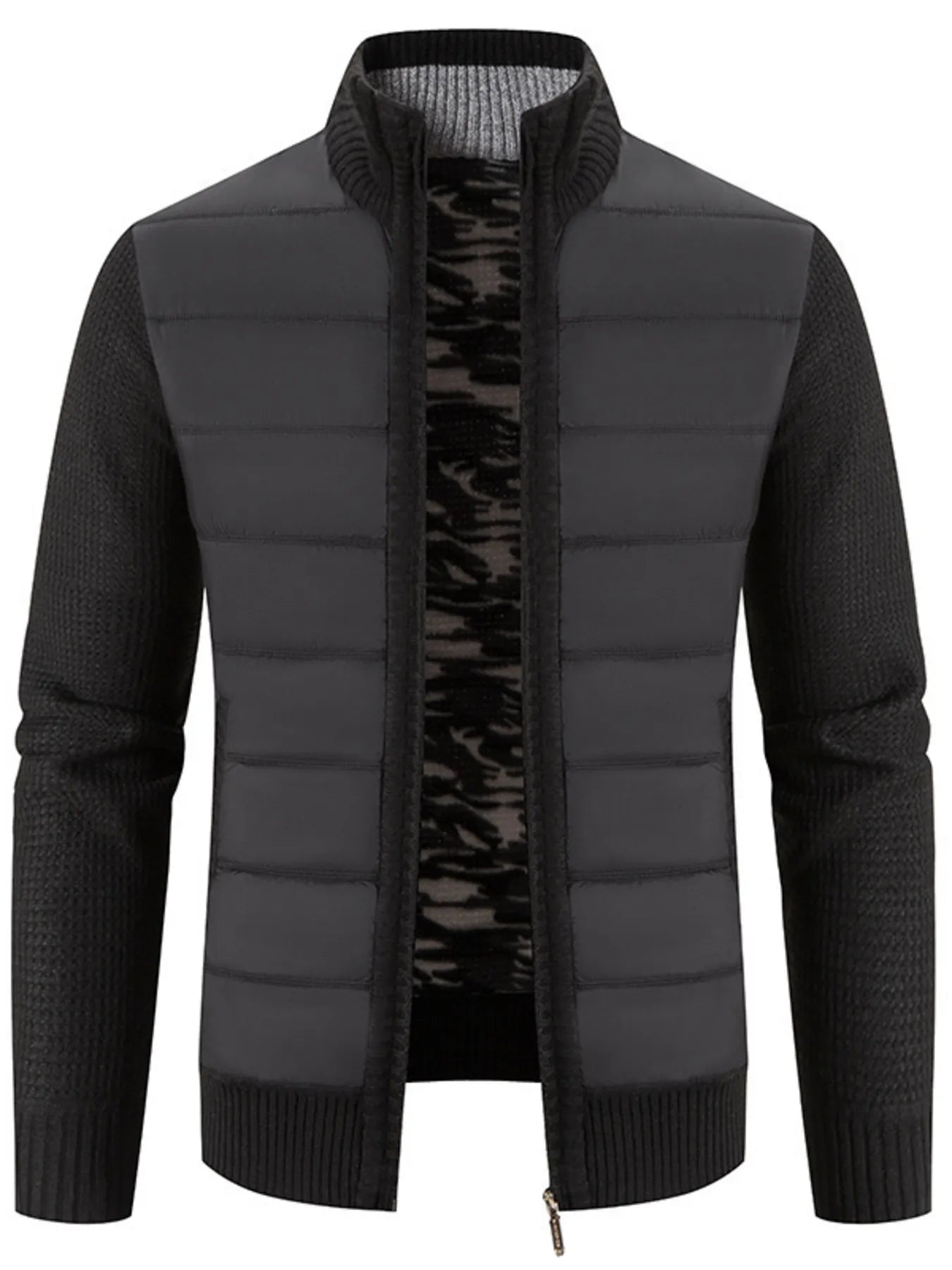 Men's Plus Size Quilted Knit Bomber Jacket with Stand Collar - ELC Fashion